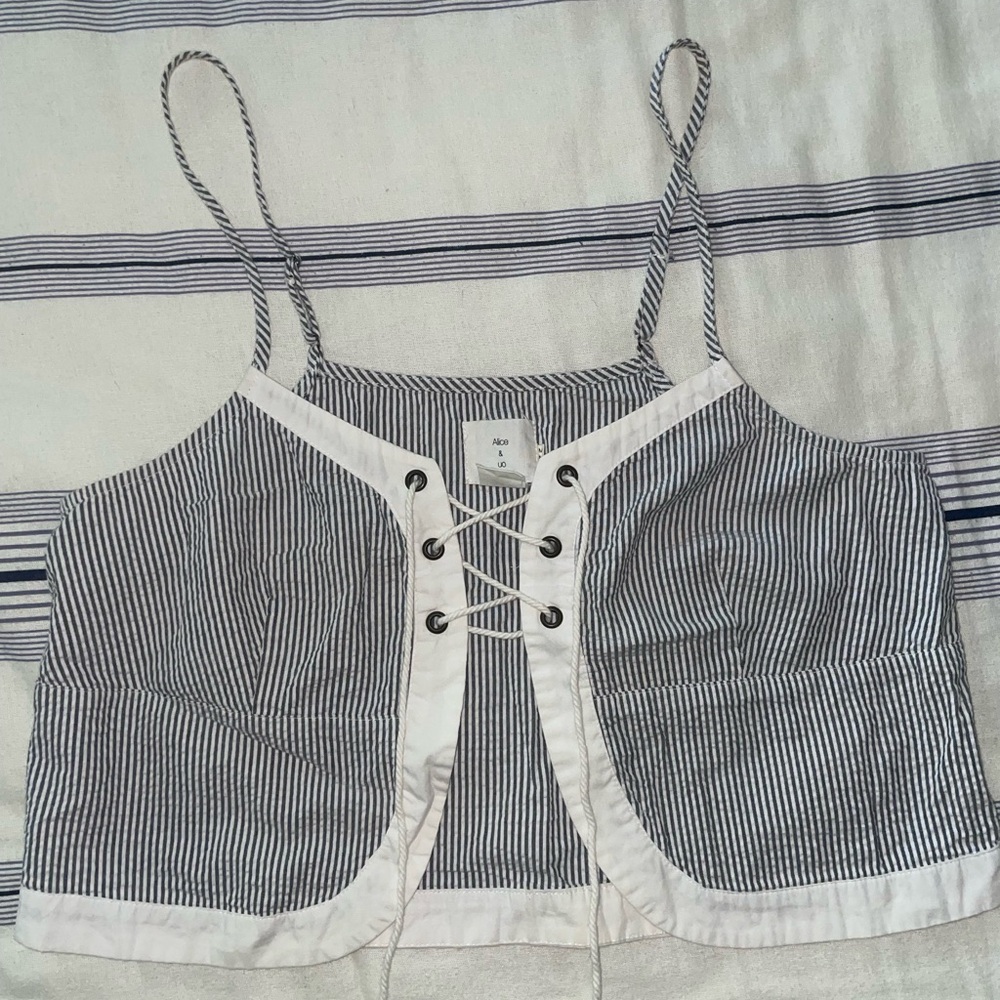Urban Outfitters Lace Up Striped Cropped Tank